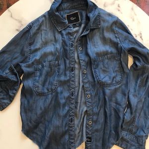 Rails denim button up with raw hem